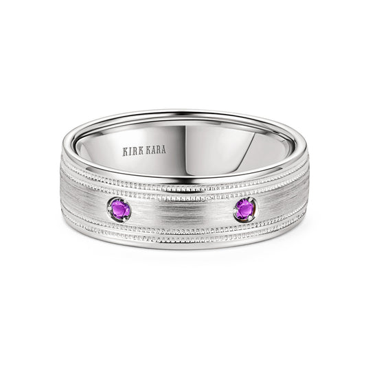 Amethyst Accent Satin Wedding Band, 7mm