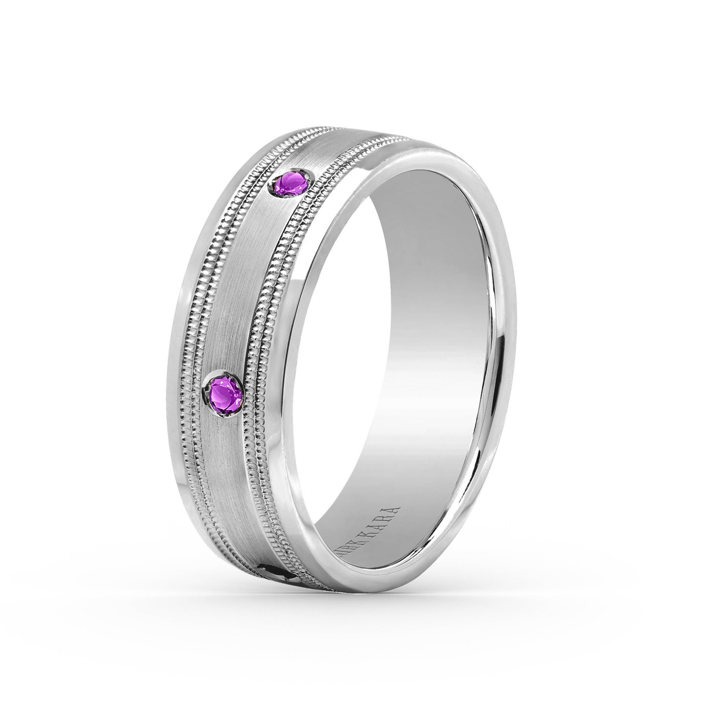 Amethyst Accent Satin Wedding Band, 7mm