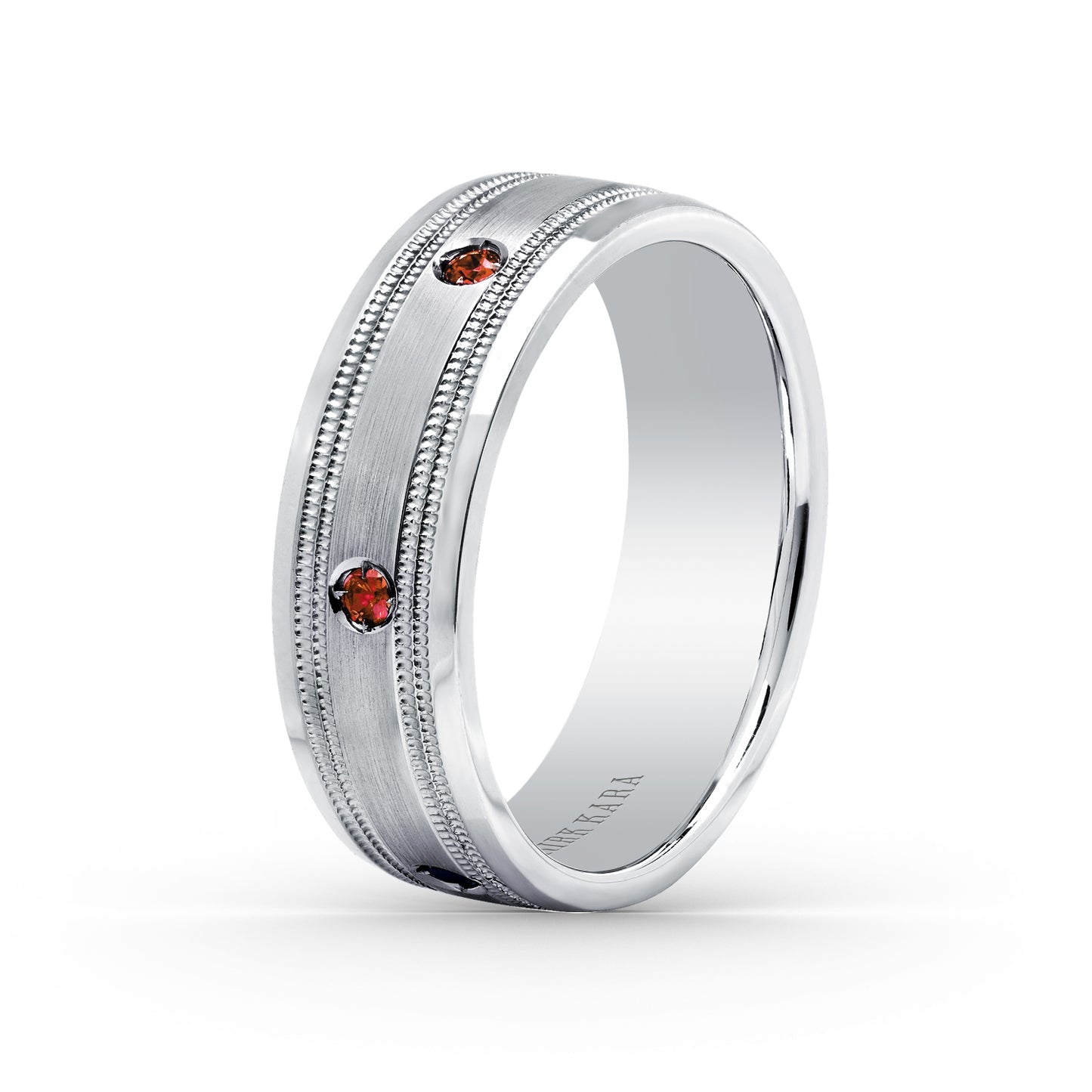 Ruby Accent Satin Wedding Band, 7mm