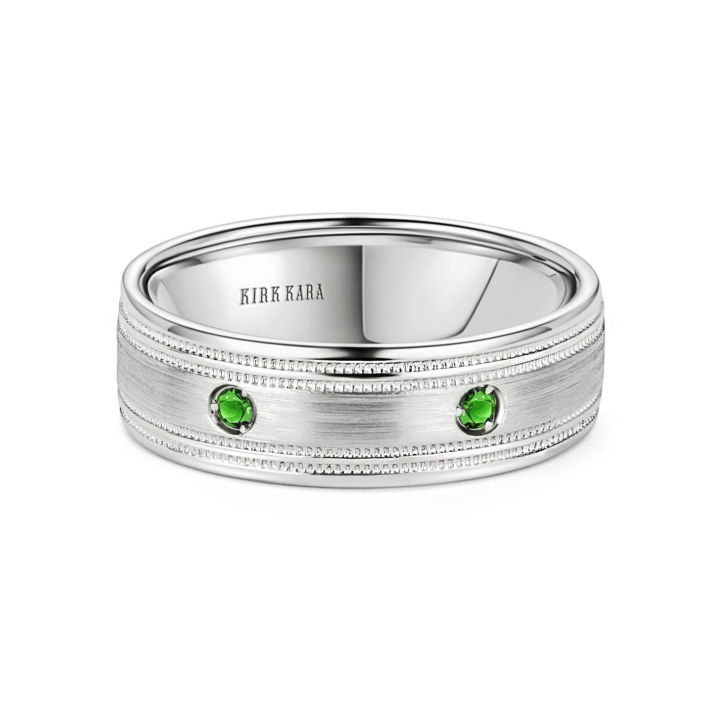 Tsavorite Accent Satin Wedding Band, 7mm