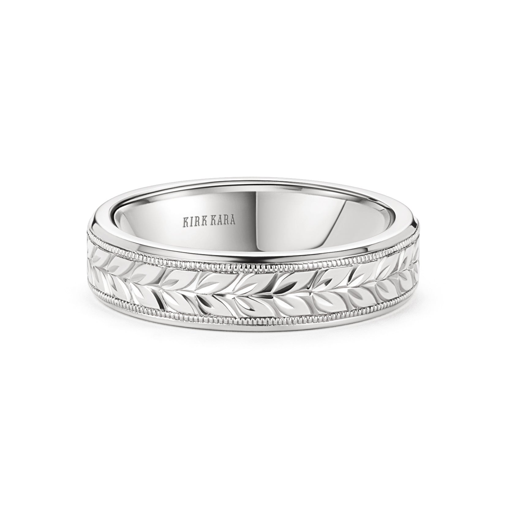 White Floral Engraved Wedding Band, 5mm – Kirk Kara