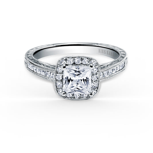 Channel Engraved Classic Diamond Halo Engagement Ring