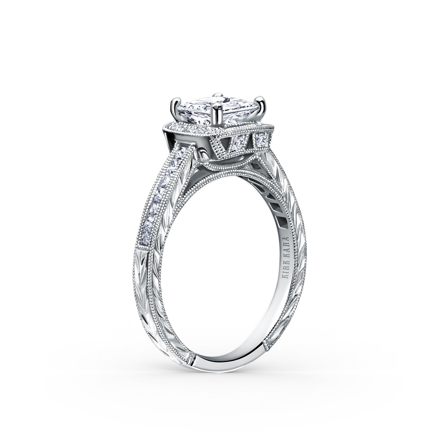 Channel Engraved Classic Diamond Halo Engagement Ring