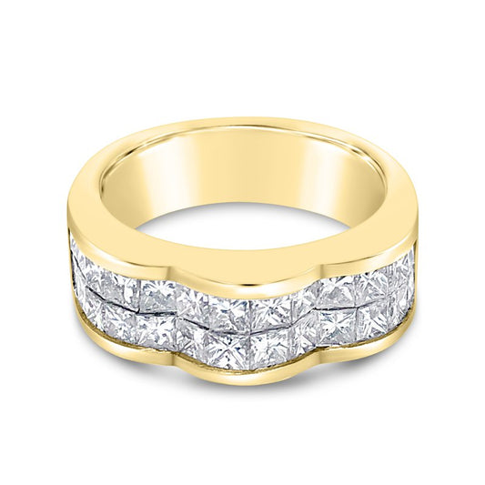 18K Yellow Scalloped Two Row Princess Diamond Band