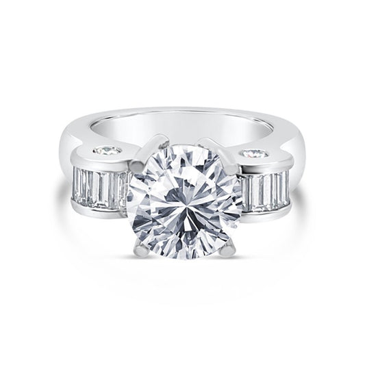 Platinum Baguette Shoulder Statement Engagement Ring