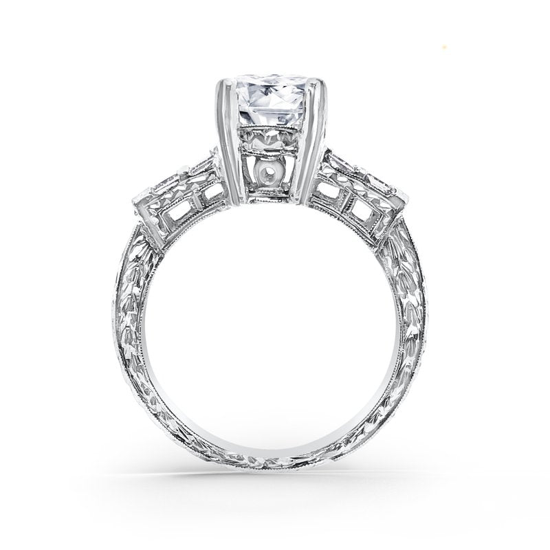 Platinum Hand Engraved Princess Diamond Engagement Ring