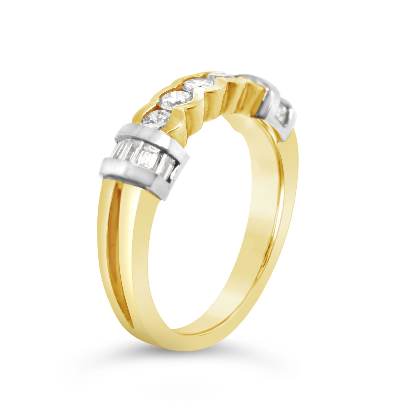 18K Two Tone Gold Vintage Round Baguette Diamond Band