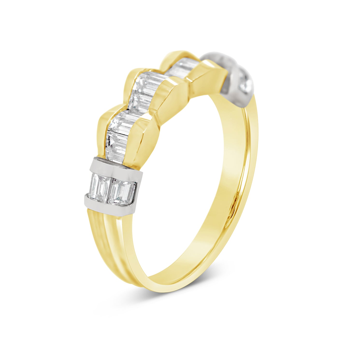 18K Two Tone Gold Vintage Wavy Baguette Diamond Band